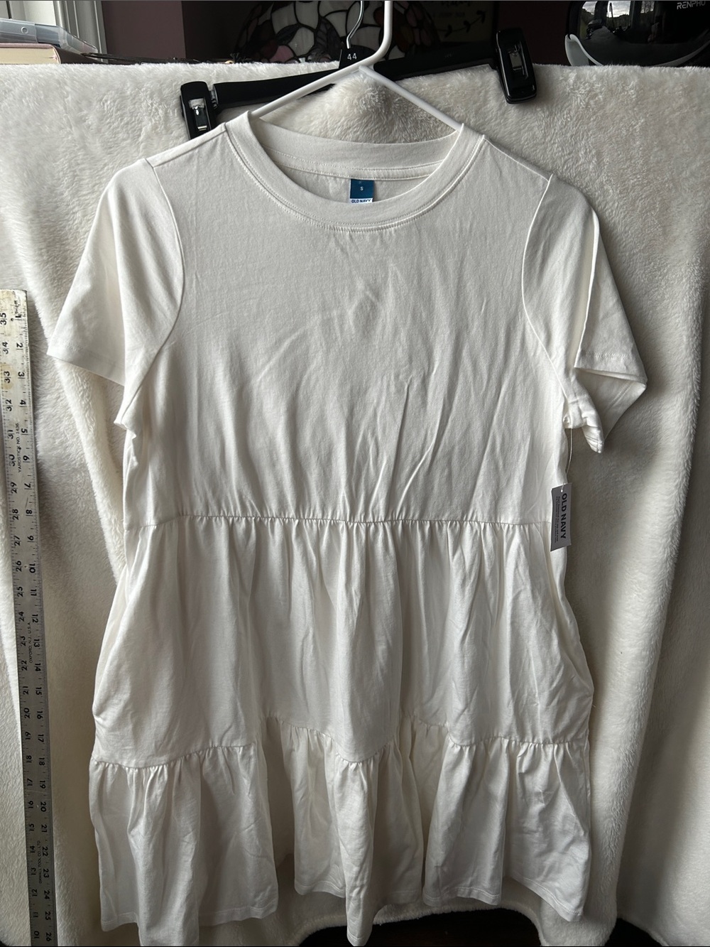 Old Navy NWT White sub Tiered Short Sleeve Babydoll Dress